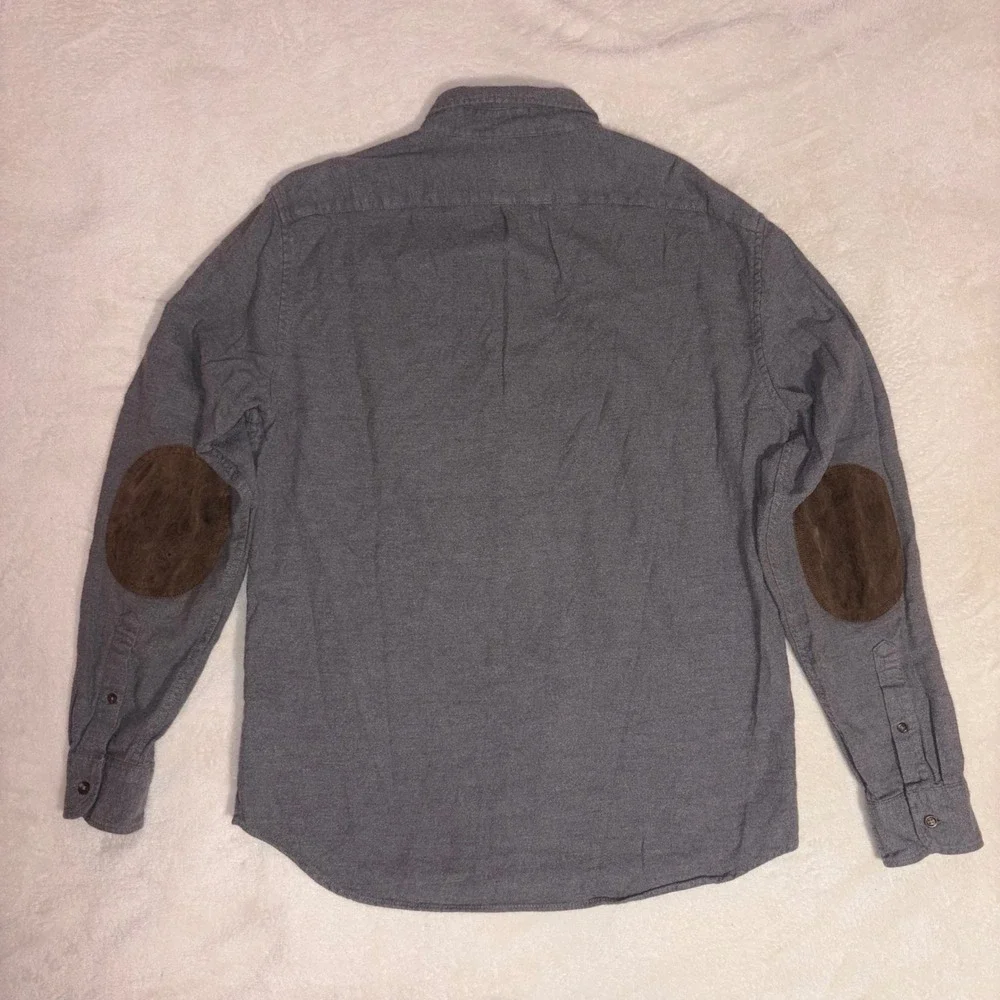 J.CREW Chamois Flannel Shirt Men Large Gray‎ Slim Elbow Patch Heavy Cotton